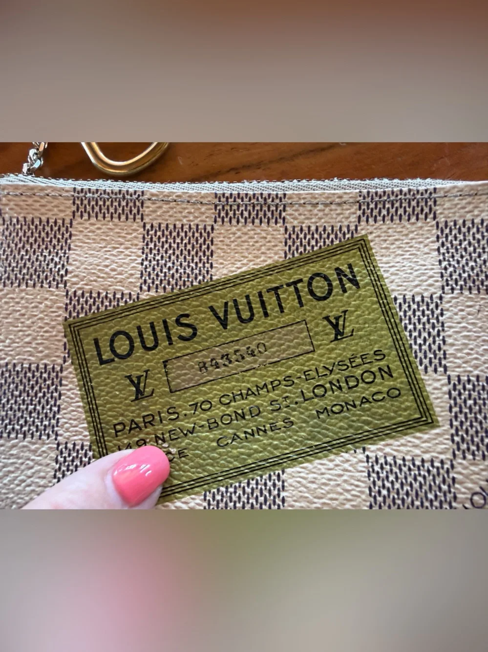 Limited Ed. Louis Vuitton Damier Azur Canvas Pouch with Olive Green Label-Coa